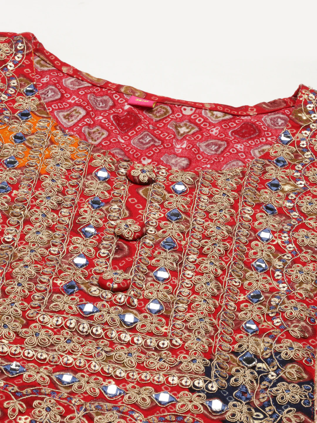 Neerus Red Straight Printed Cotton Kurta - Image 6
