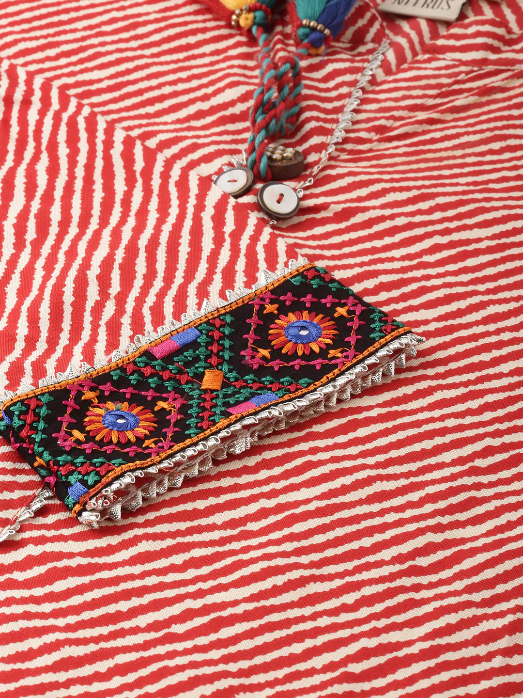 Neerus Red Striped Straight Kurta - Image 3