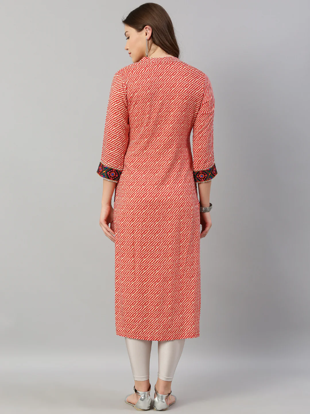 Neerus Red Striped Straight Kurta - Image 5
