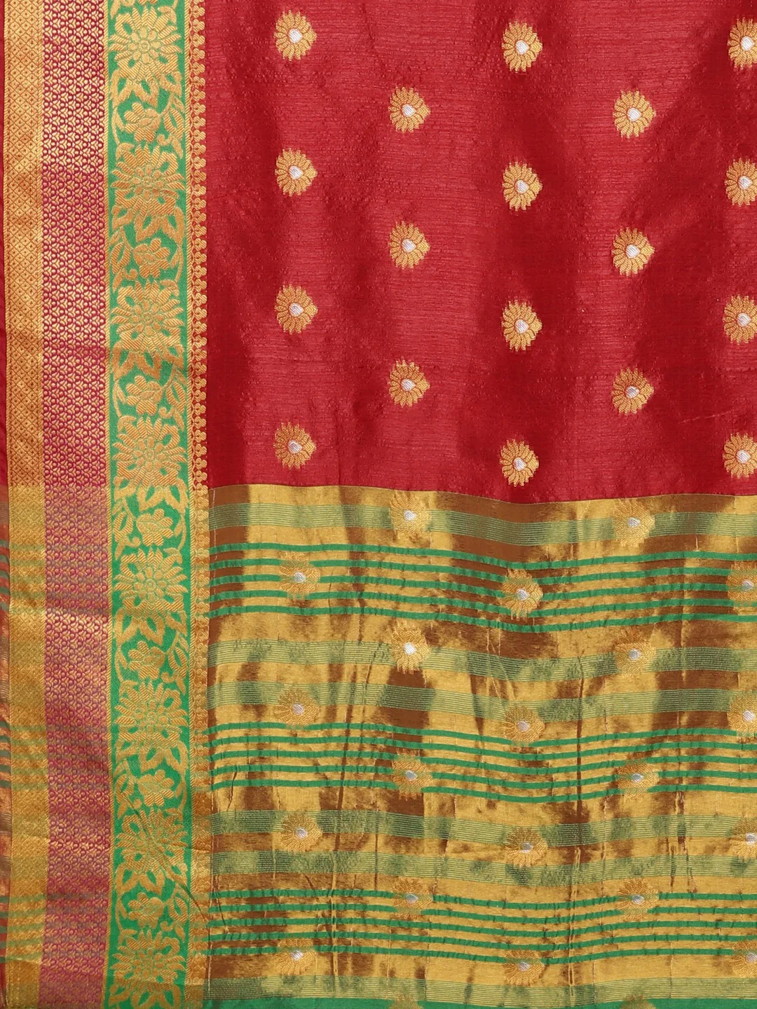Neerus Red Textured Saree With Blouse - Image 4