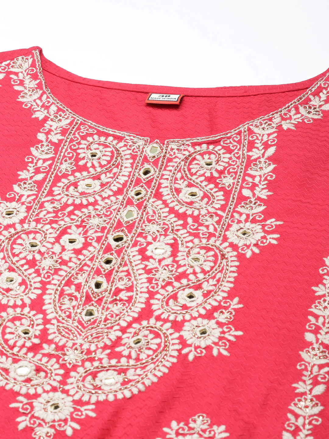Neerus Red Tiered Straight Yoke Design Kurta and Palazzos With Dupatta - Image 4