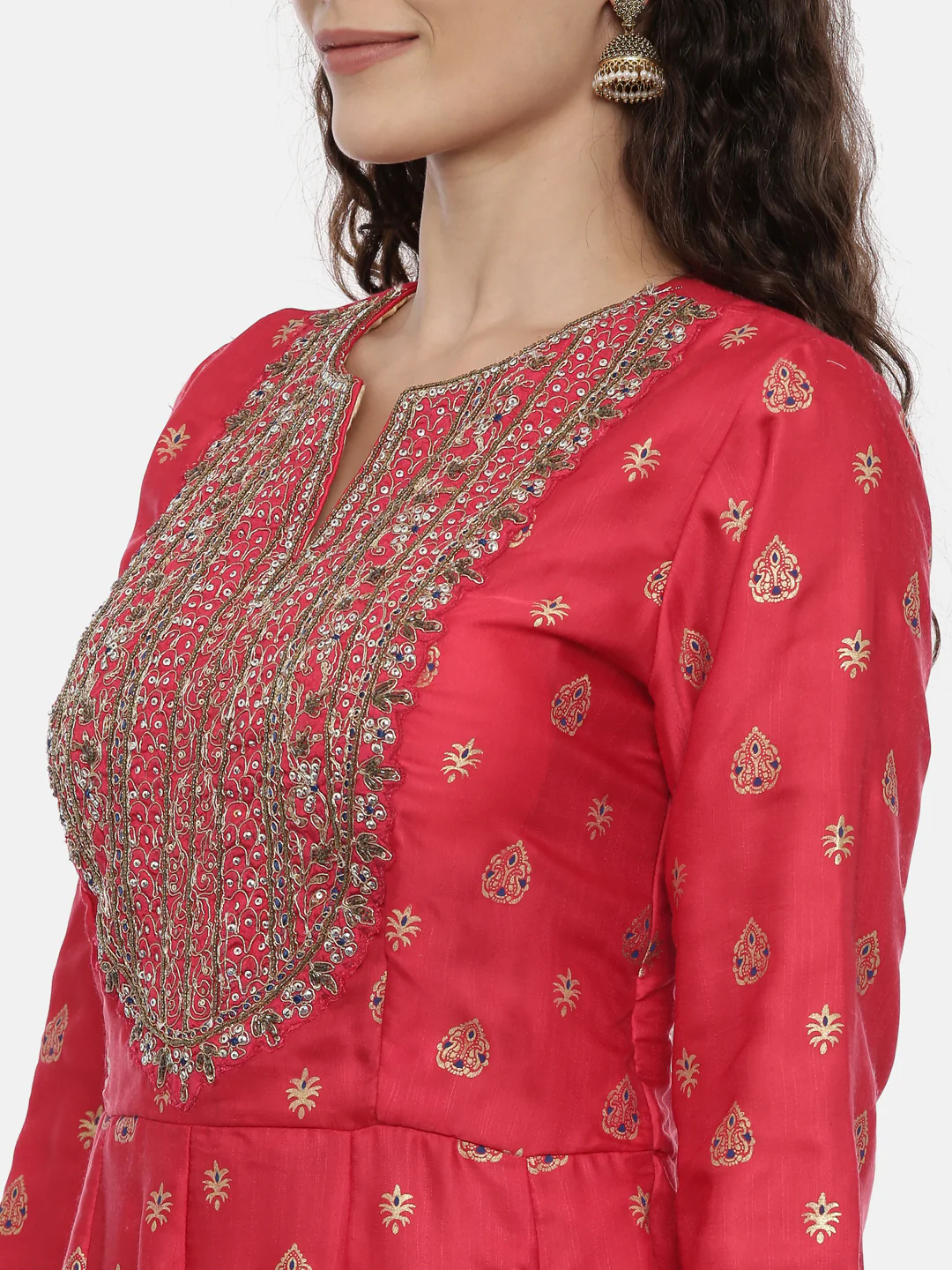 Neerus Red Zari Anarkali Readymade suits - Image 2