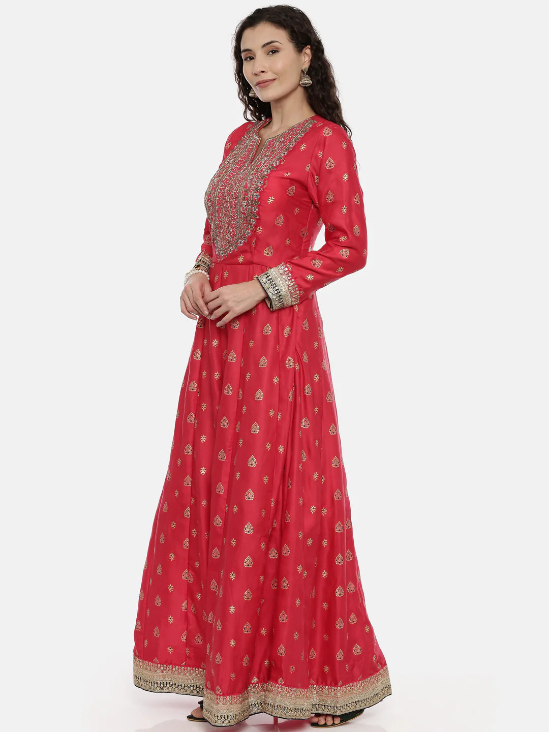 Neerus Red Zari Anarkali Readymade suits - Image 3