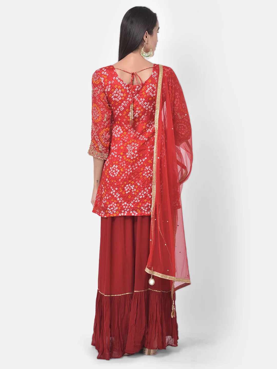 Neerus Red Zari Kurta With Sharara & Dupatta - Image 3