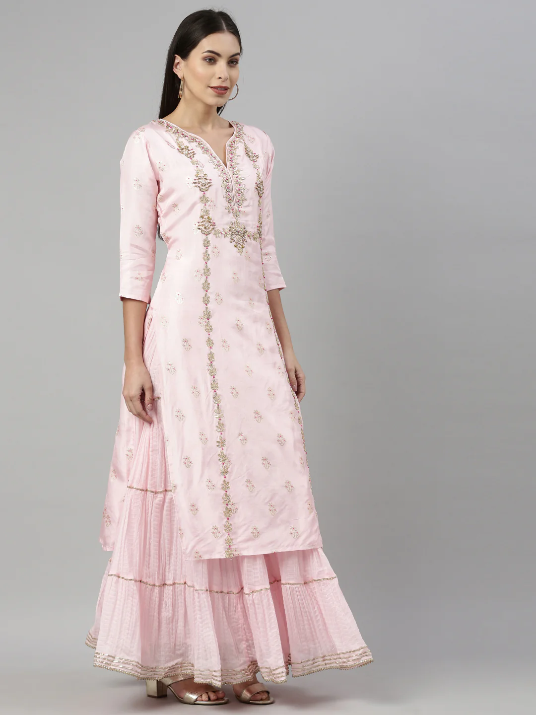 Neerus Rose Pink Color Santoon Fabric Kurta With Dupatta - Image 3