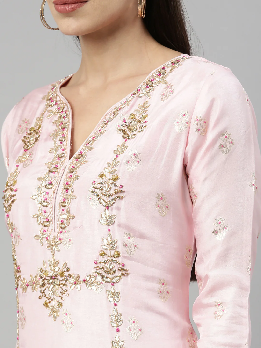 Neerus Rose Pink Color Santoon Fabric Kurta With Dupatta - Image 8