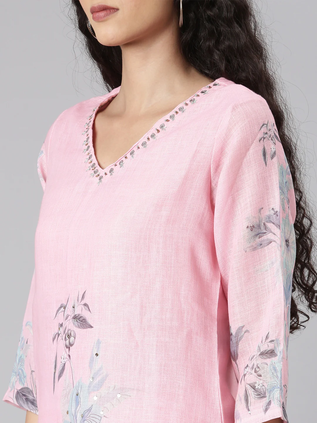 Neerus Rose Straight Casual Floral Kurta and plazzo with Dupatta - Image 5