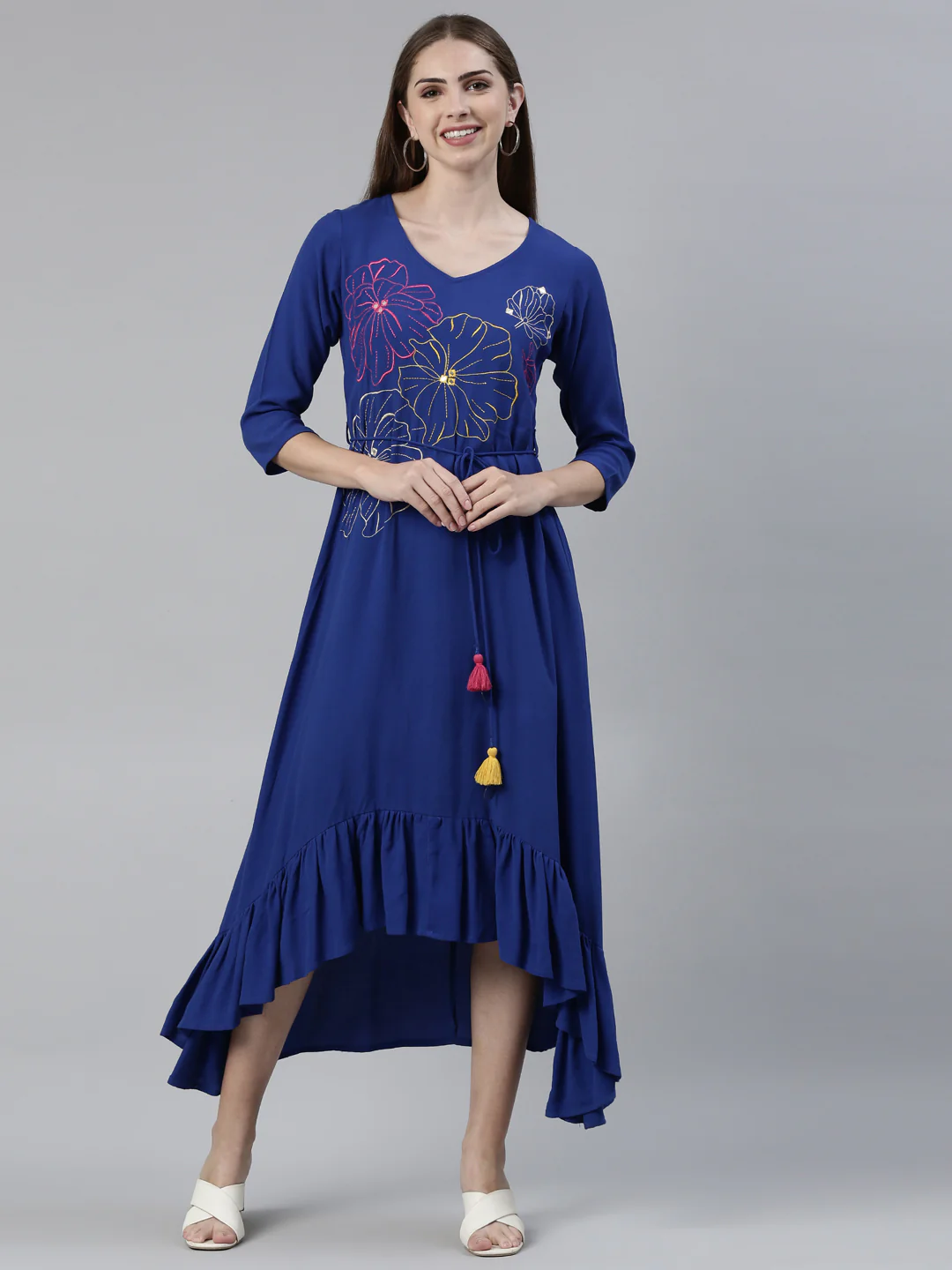 Neerus Royal Blue Anarkali Printed Viscose Rayon Kurta