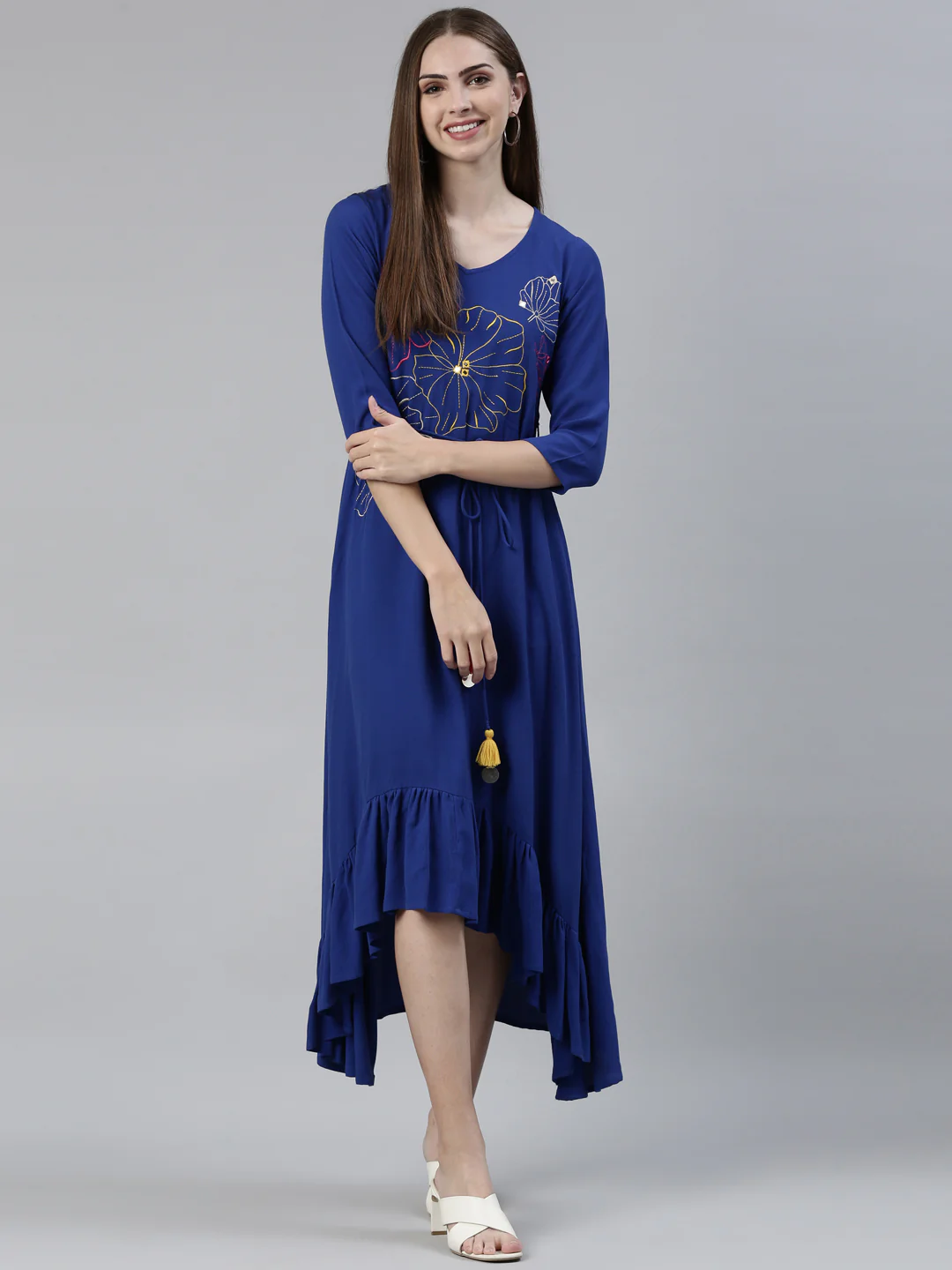 Neerus Royal Blue Anarkali Printed Viscose Rayon Kurta - Image 5