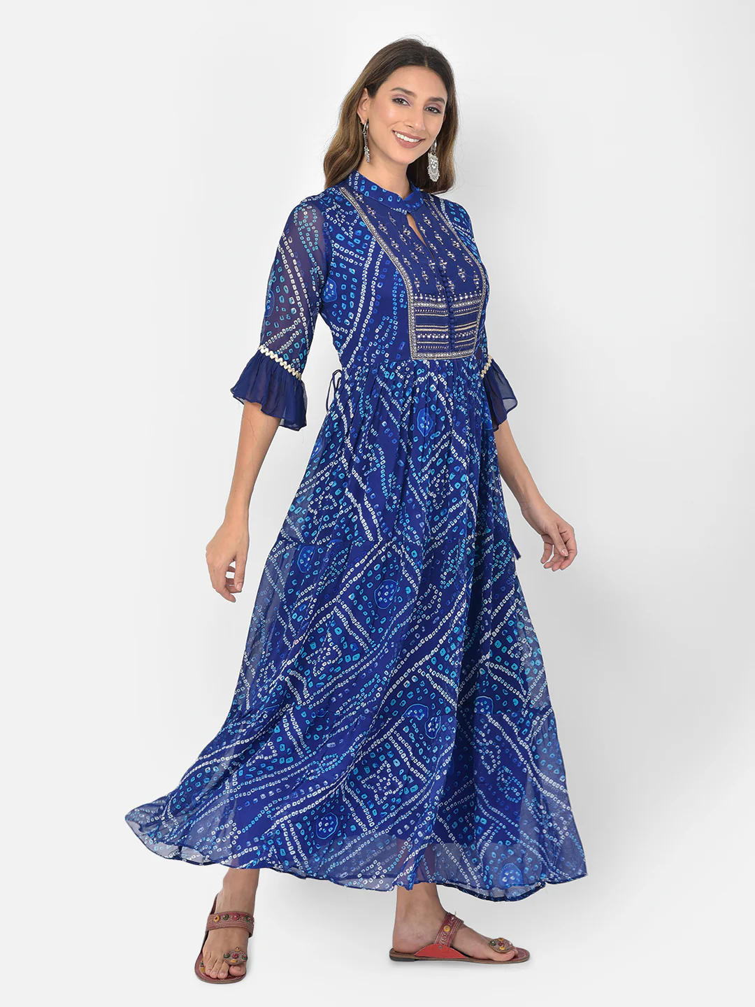 Neerus Royal Blue Color Georgette Fabric Kurta - Image 2