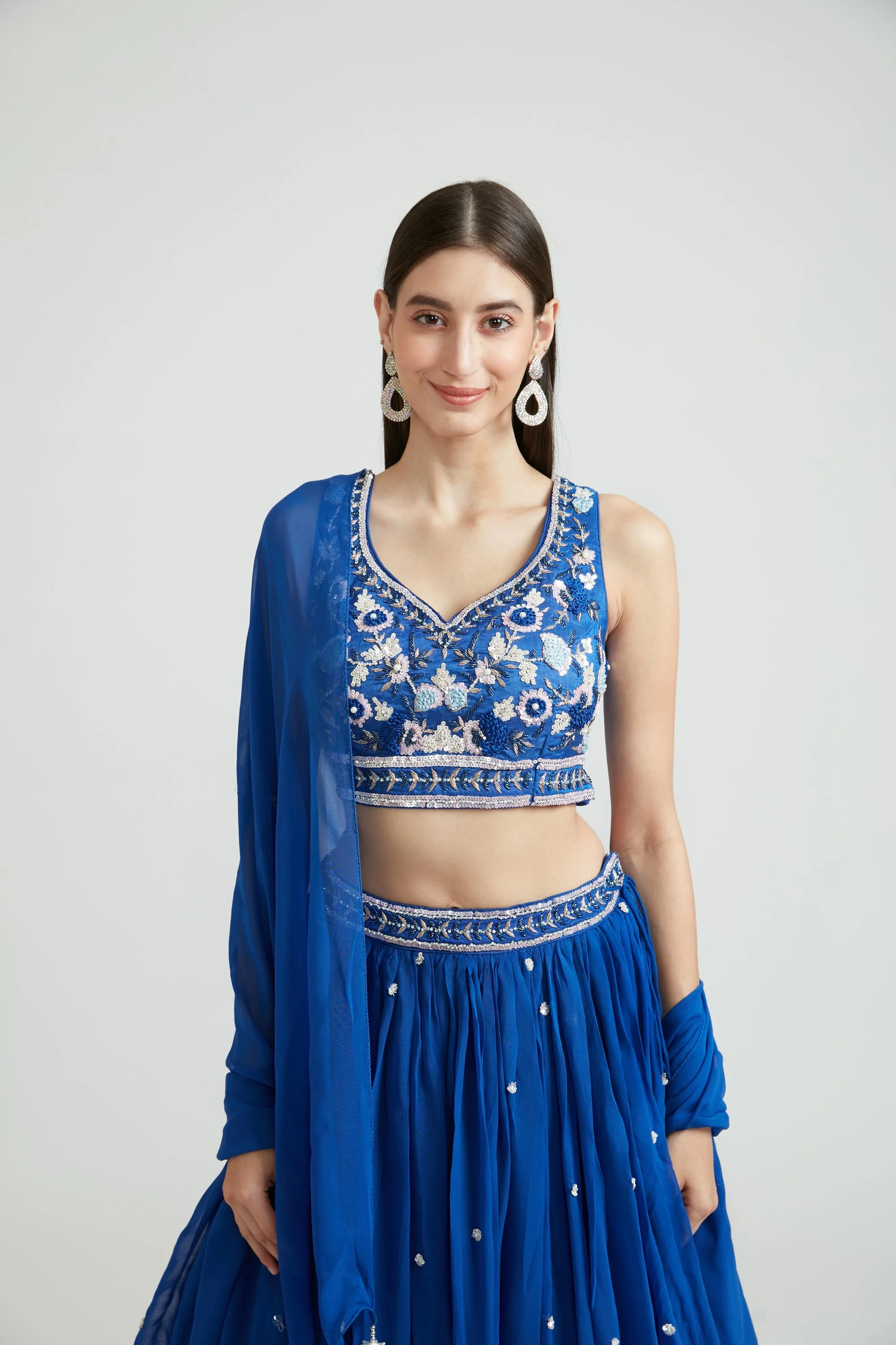 Neerus Royal Blue Color Georgette Fabric Lehenga Choli - Image 2