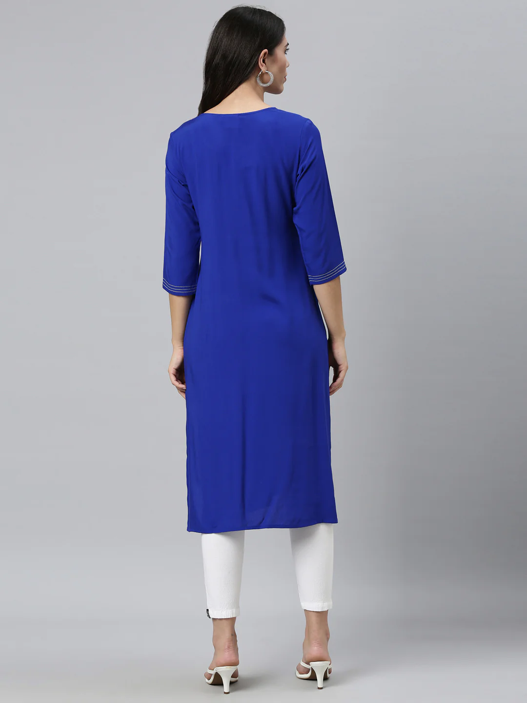 Neerus Royal Blue Color Rayon Fabric Kurta - Image 2