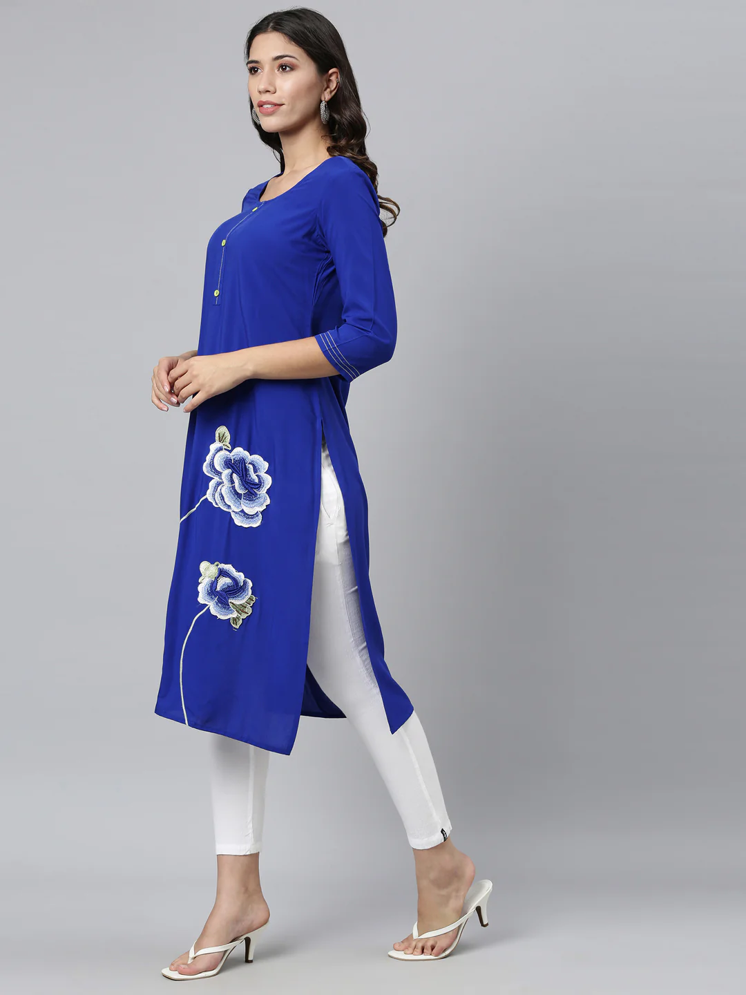 Neerus Royal Blue Color Rayon Fabric Kurta - Image 5