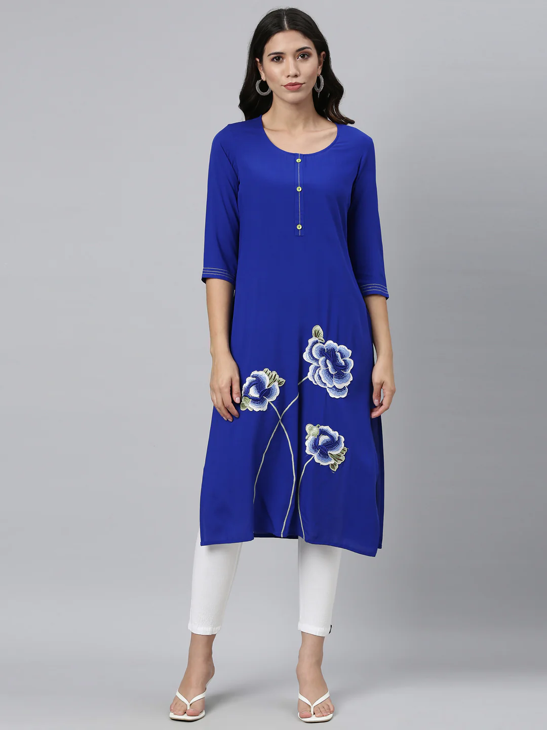 Neerus Royal Blue Color Rayon Fabric Kurta - Image 8