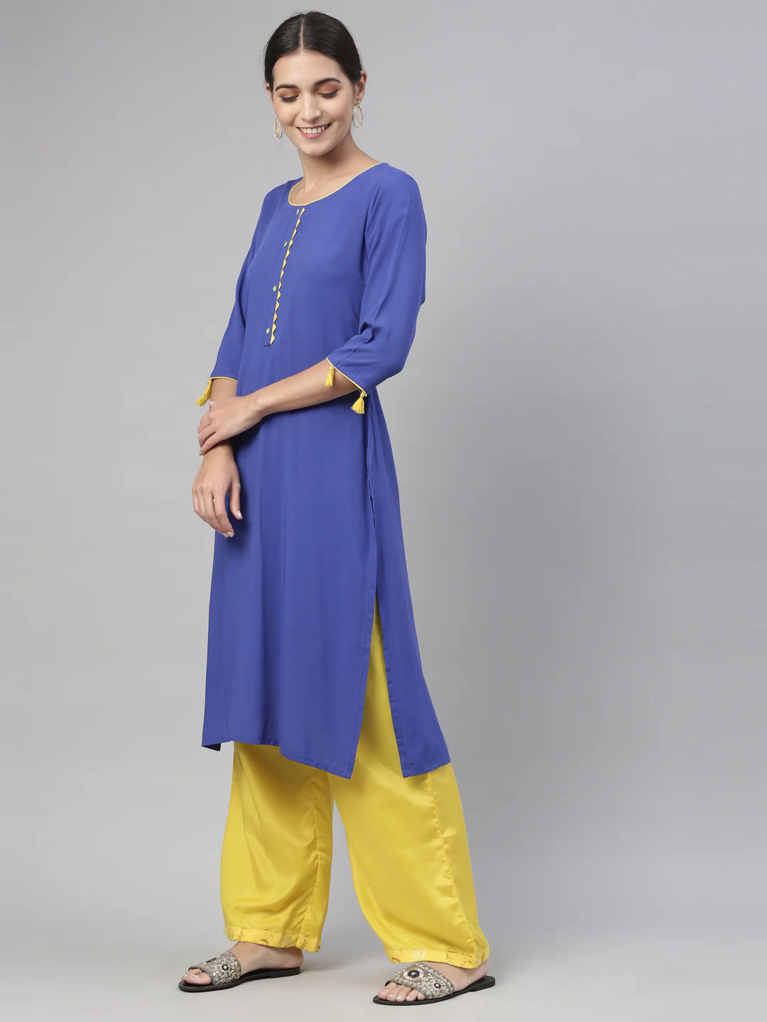 Neerus Royal Blue Color Slub Rayon Fabric Kurta - Image 2