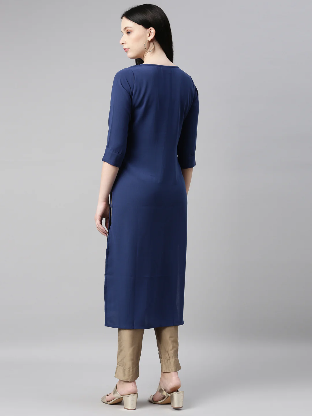 Neerus Royal Blue Color Slub Riyon Fabric Kurta - Image 4