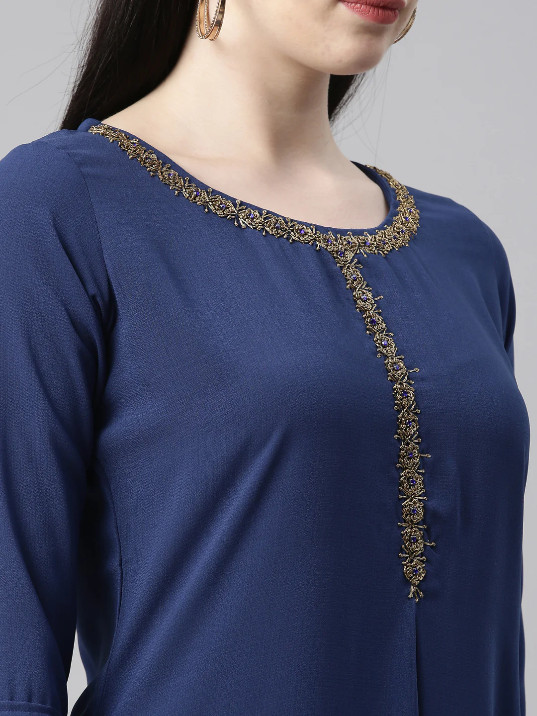 Neerus Royal Blue Color Slub Riyon Fabric Kurta - Image 7
