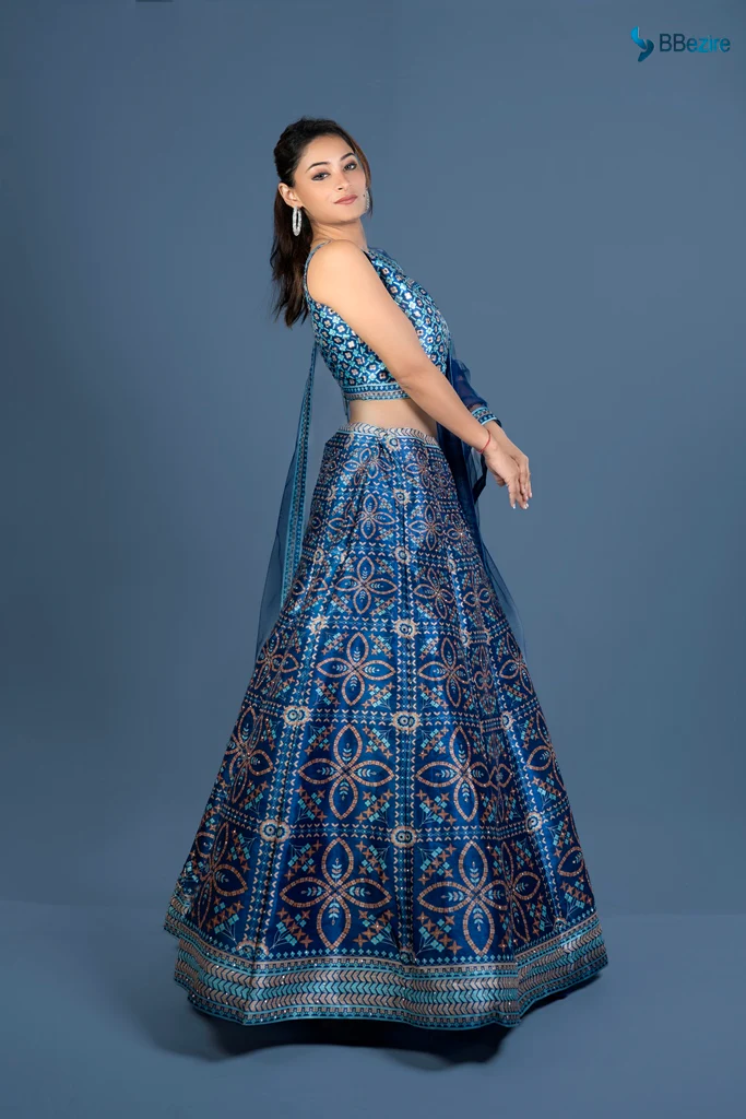 Neerus Royal Blue Printed Ghagra Set - Image 2