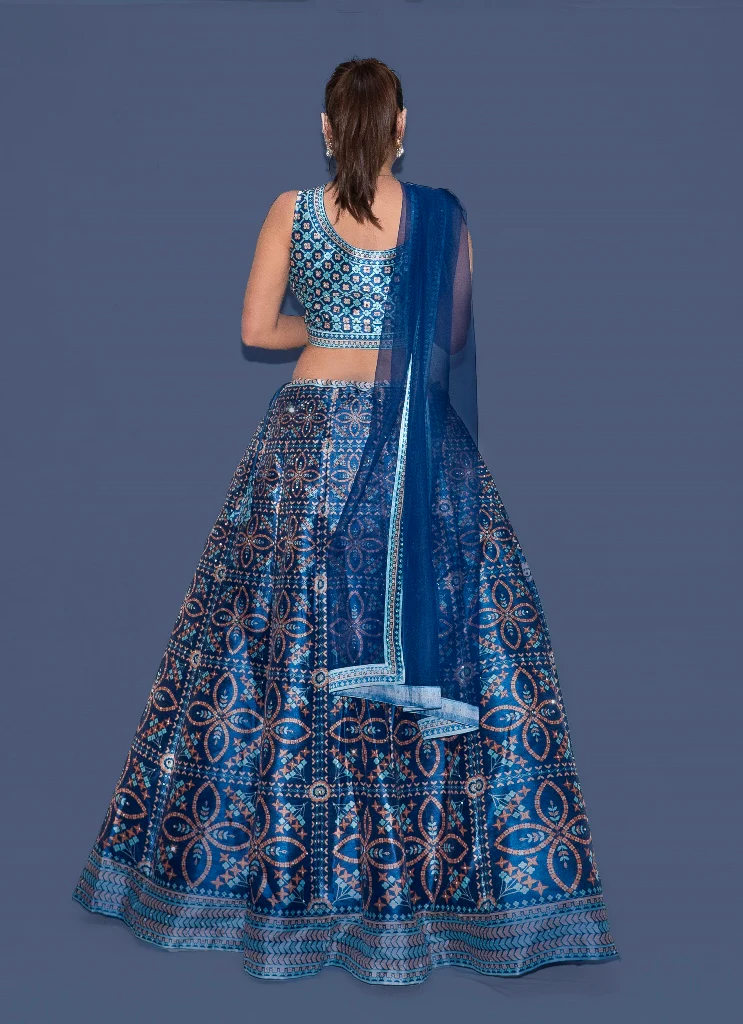 Neerus Royal Blue Printed Ghagra Set - Image 3