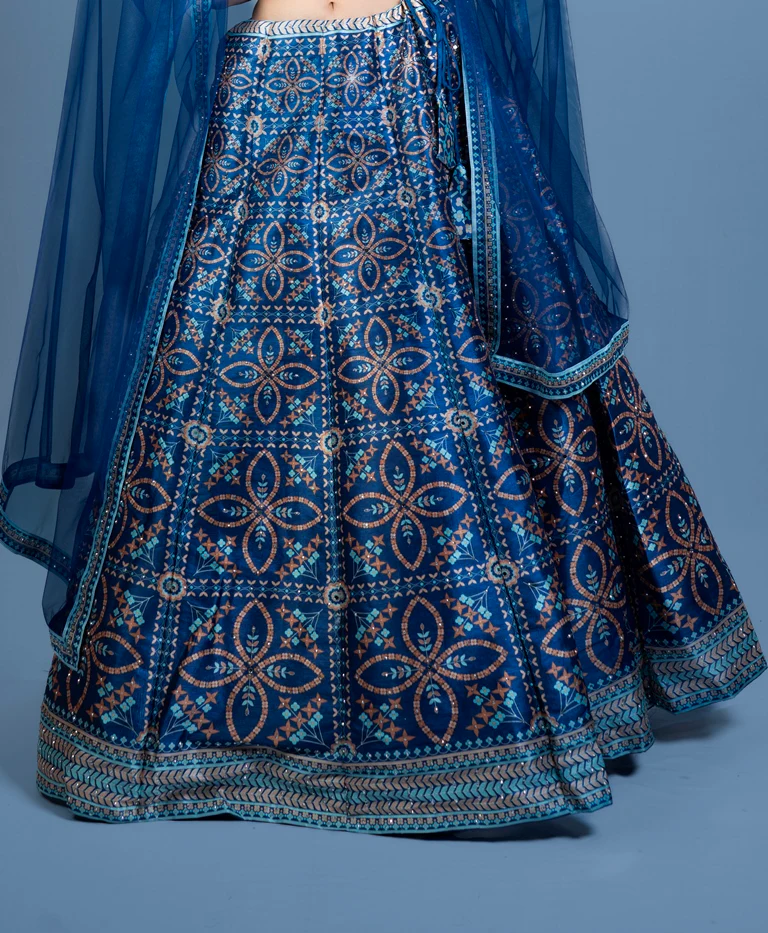 Neerus Royal Blue Printed Ghagra Set - Image 4