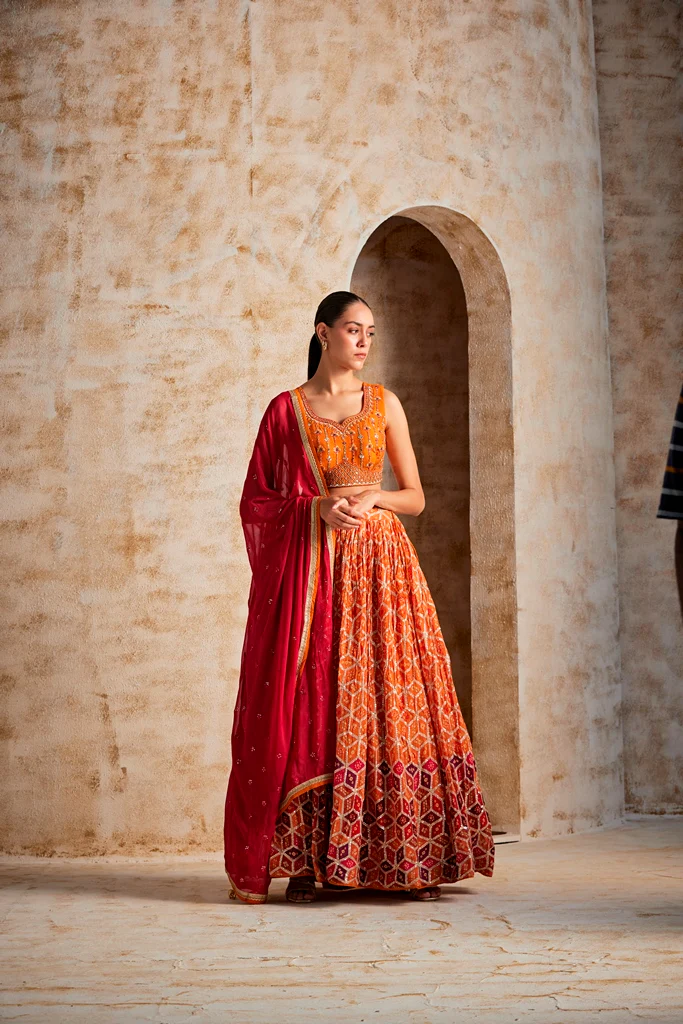 Neerus Rust Color Chinon Fabric Ghagra Set - Image 2
