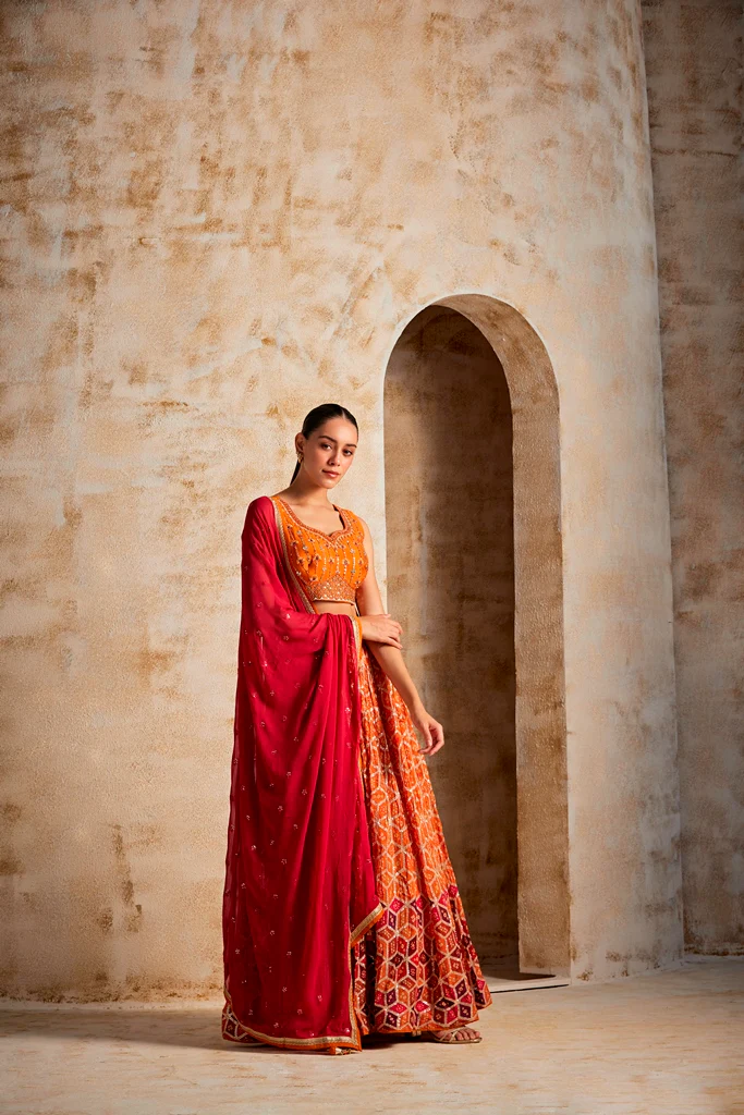 Neerus Rust Color Chinon Fabric Ghagra Set - Image 3