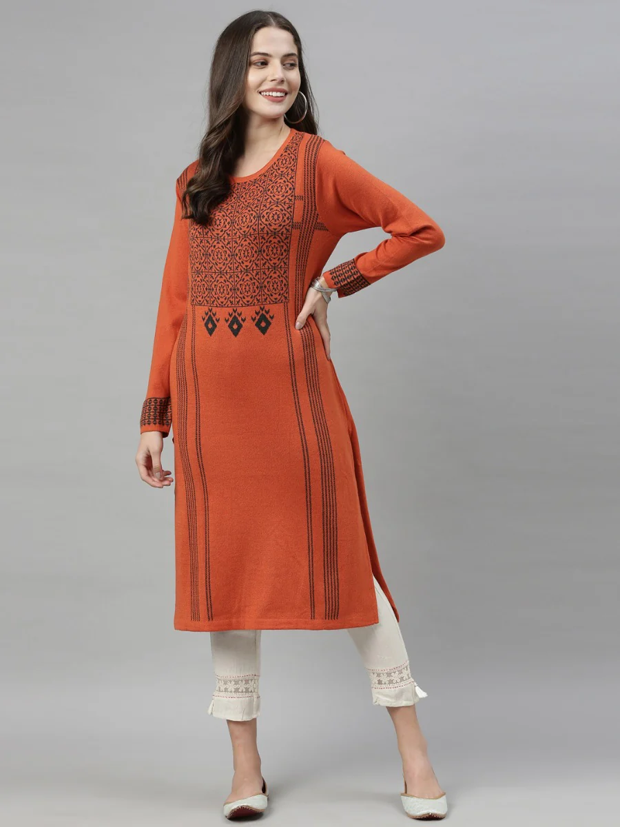 Neerus Rust Color Kurtha Winter Wear - Image 8