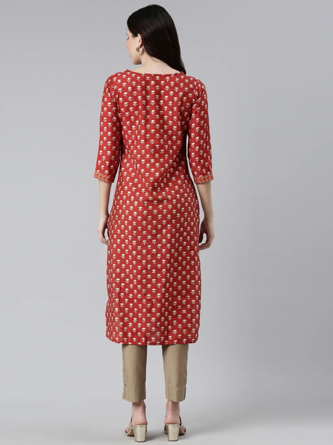 Neerus Rust Color Model Fabric Floral Kurta - Image 3