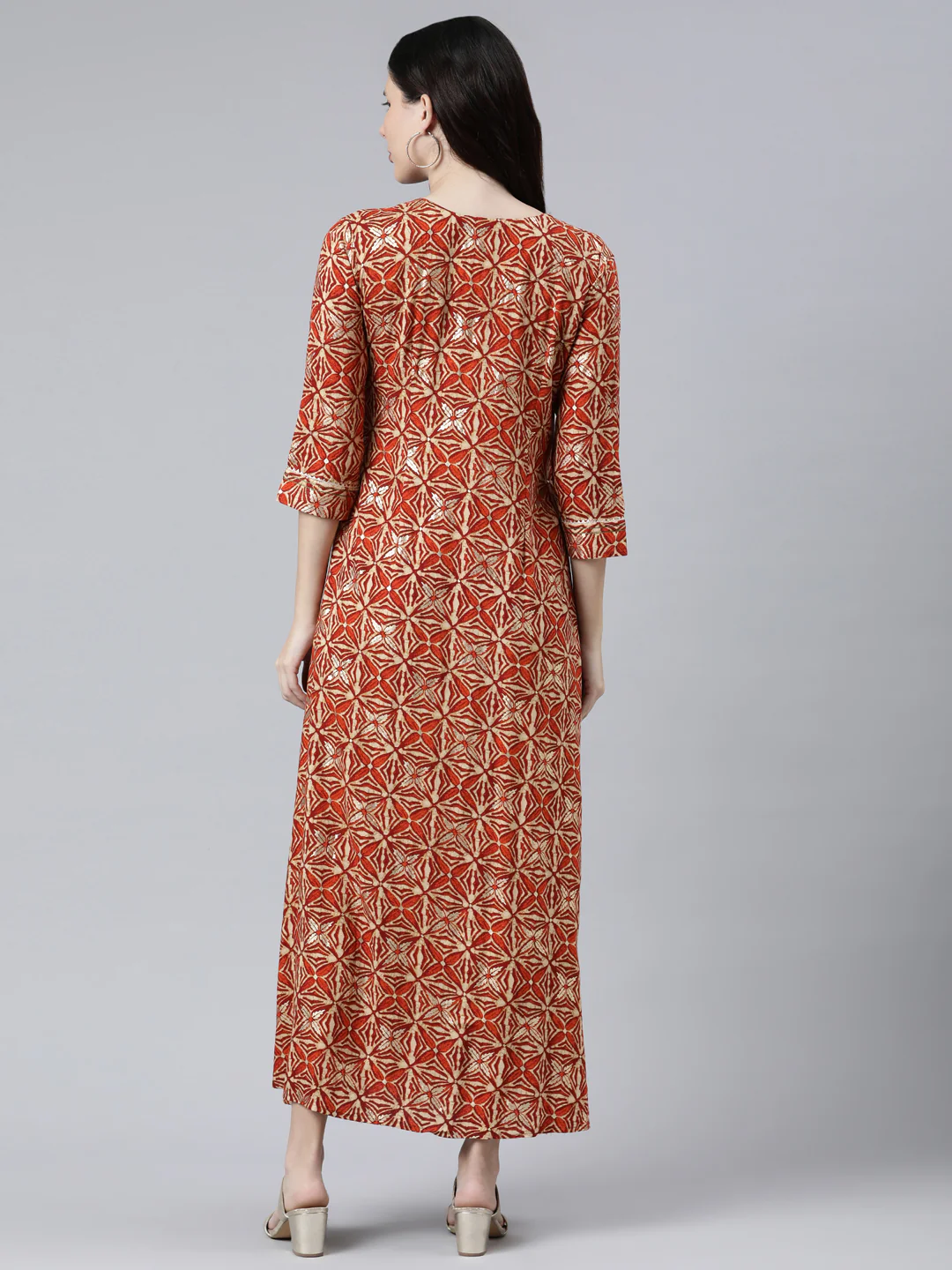 Neerus Rust Color Rayon Fabric Dress - Image 3
