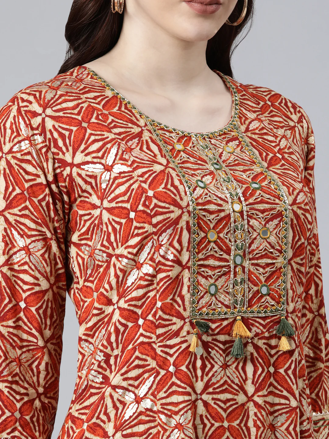 Neerus Rust Color Rayon Fabric Dress - Image 4