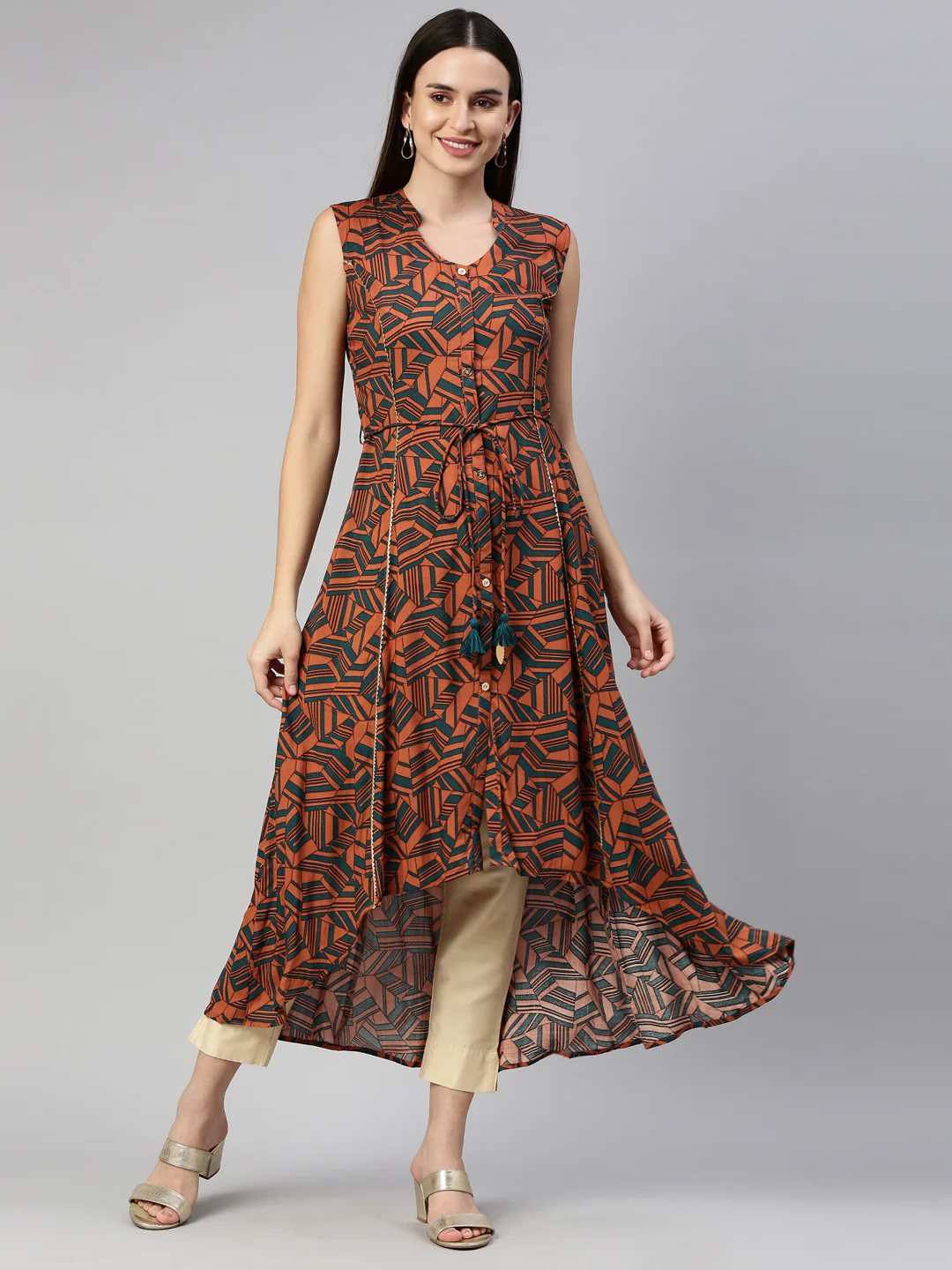Neerus Rust Color Rayon Fabric Kurta