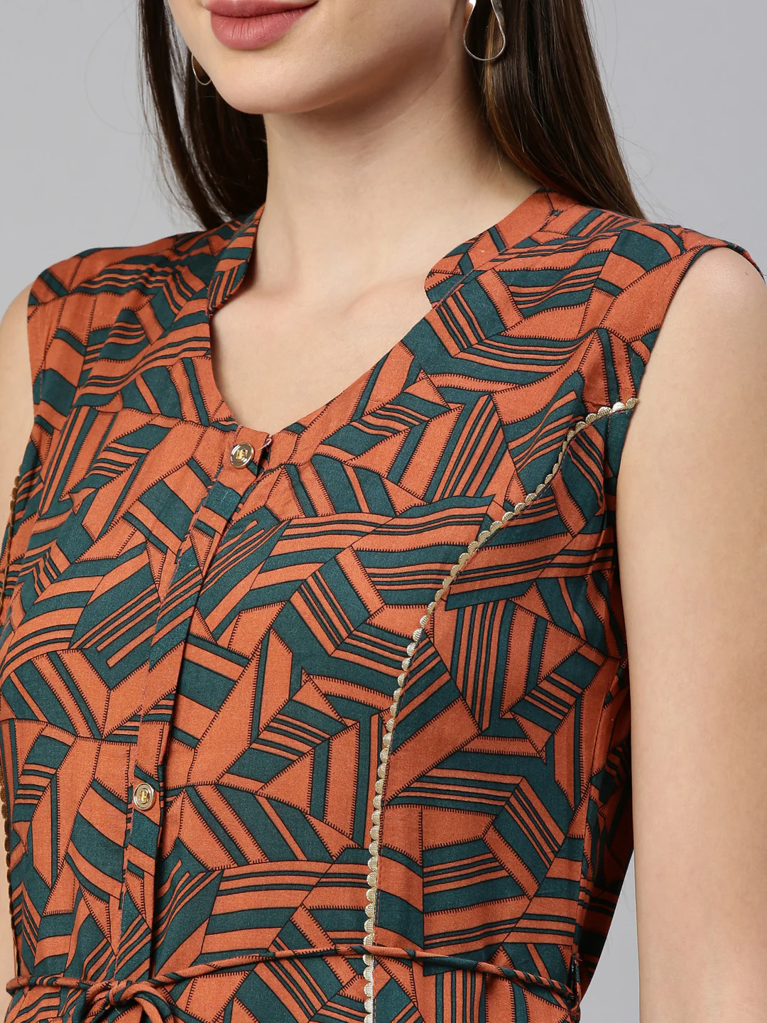 Neerus Rust Color Rayon Fabric Kurta - Image 7