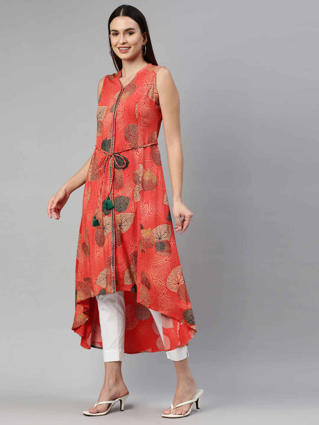Neerus Rust Color Rayon Fabric Kurta - Image 3