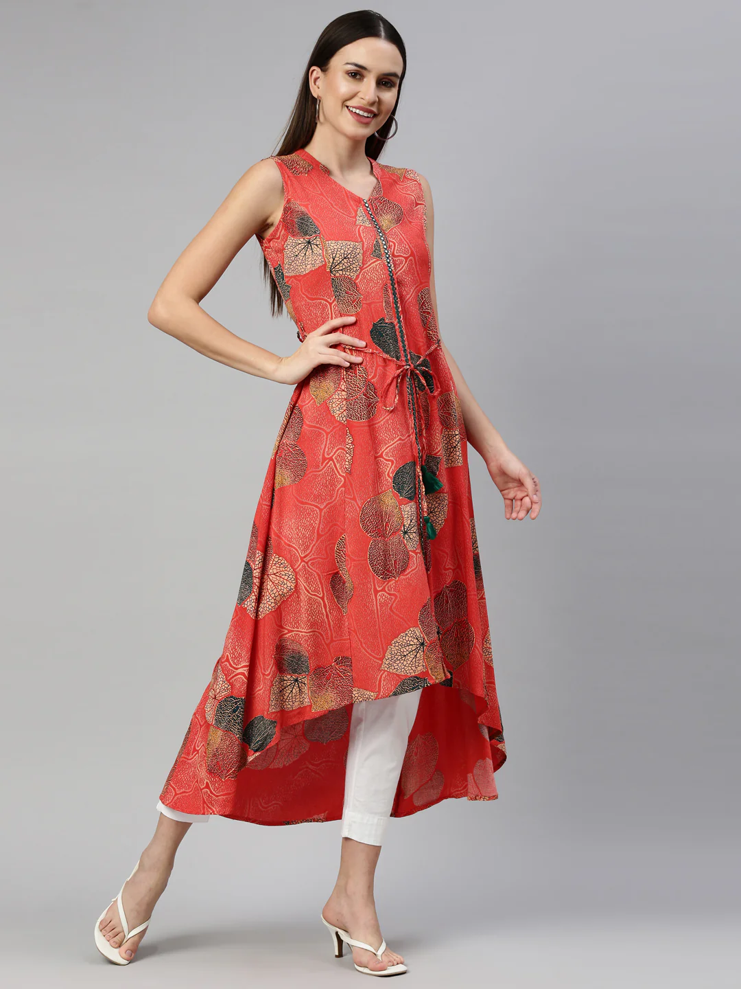 Neerus Rust Color Rayon Fabric Kurta - Image 4