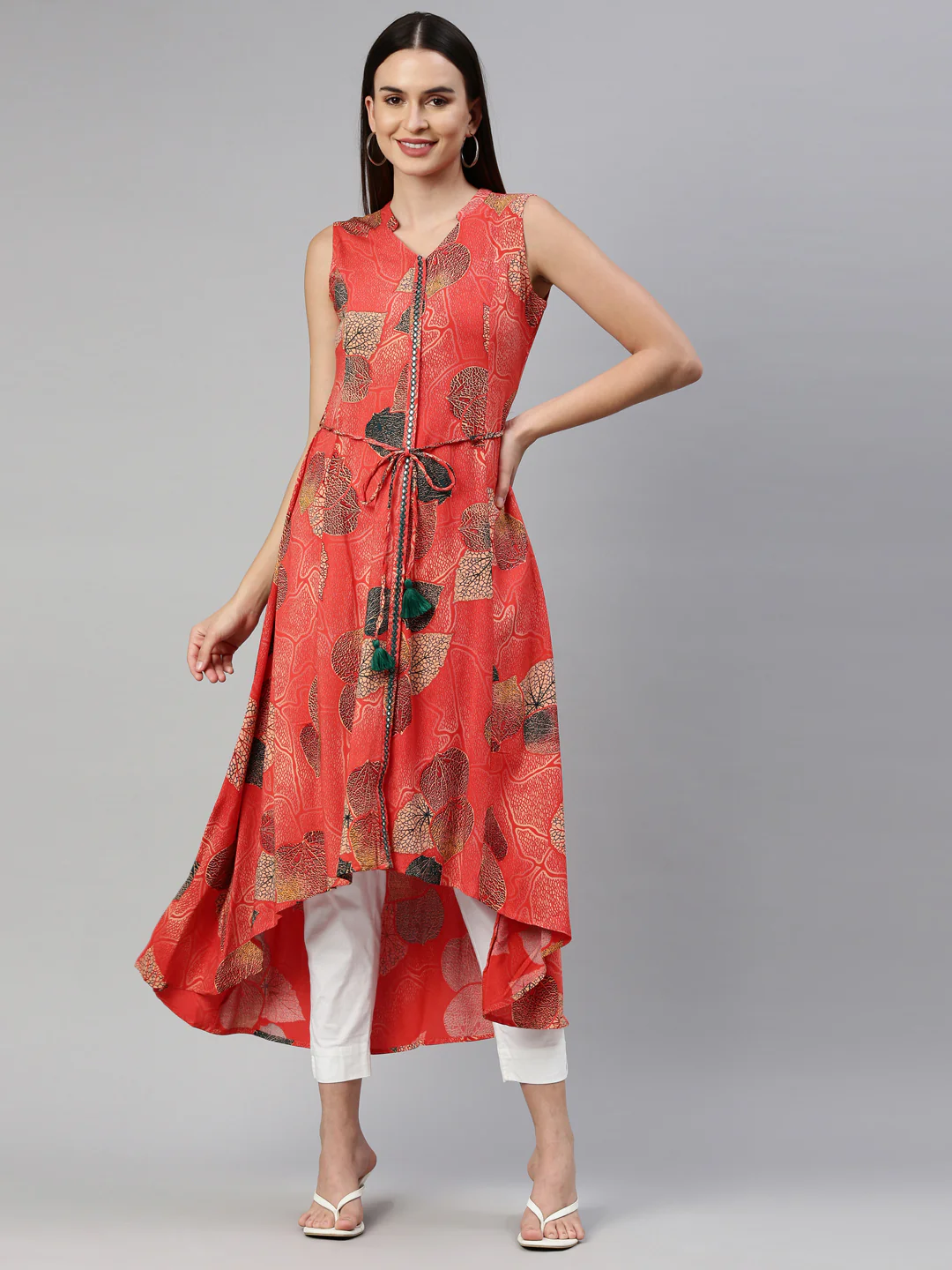 Neerus Rust Color Rayon Fabric Kurta - Image 6