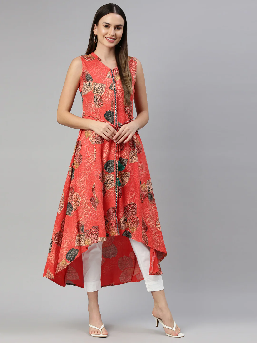 Neerus Rust Color Rayon Fabric Kurta - Image 8