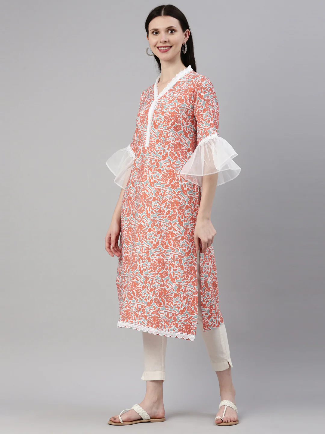 Neerus Rust Color Rayon Fabric Kurta - Image 3