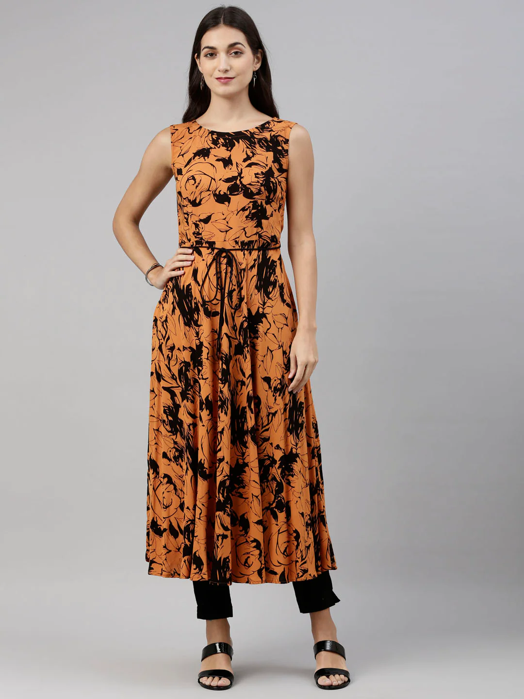 Neerus Rust Color Rayon Fabric Tunic