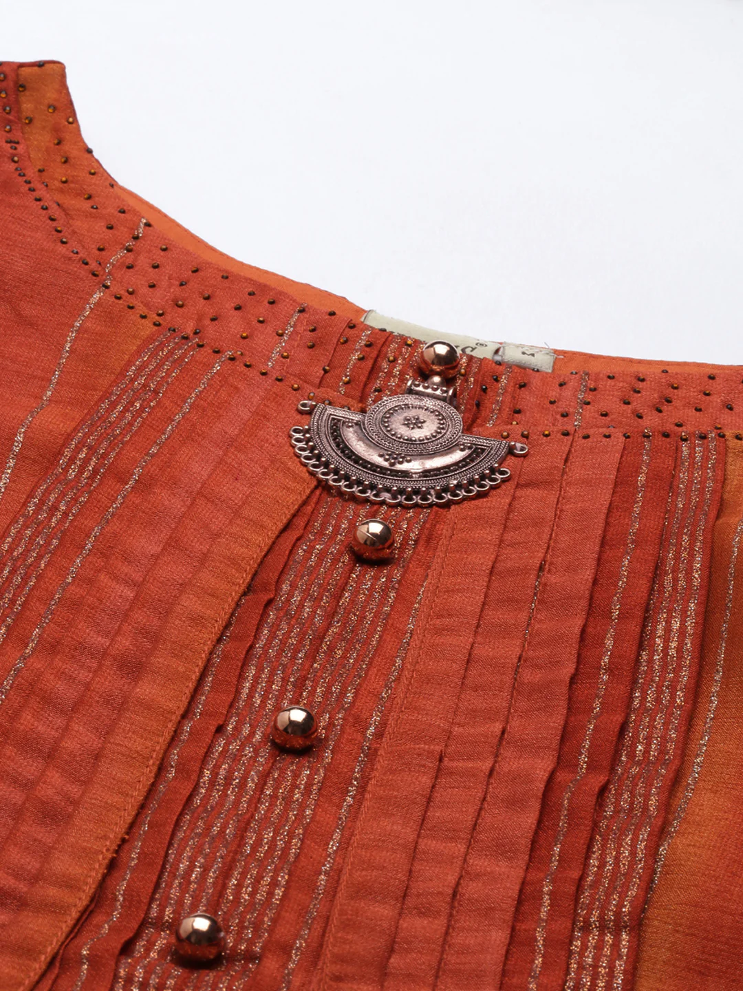Neerus Rust Color Silk Fabric Kurta - Image 2