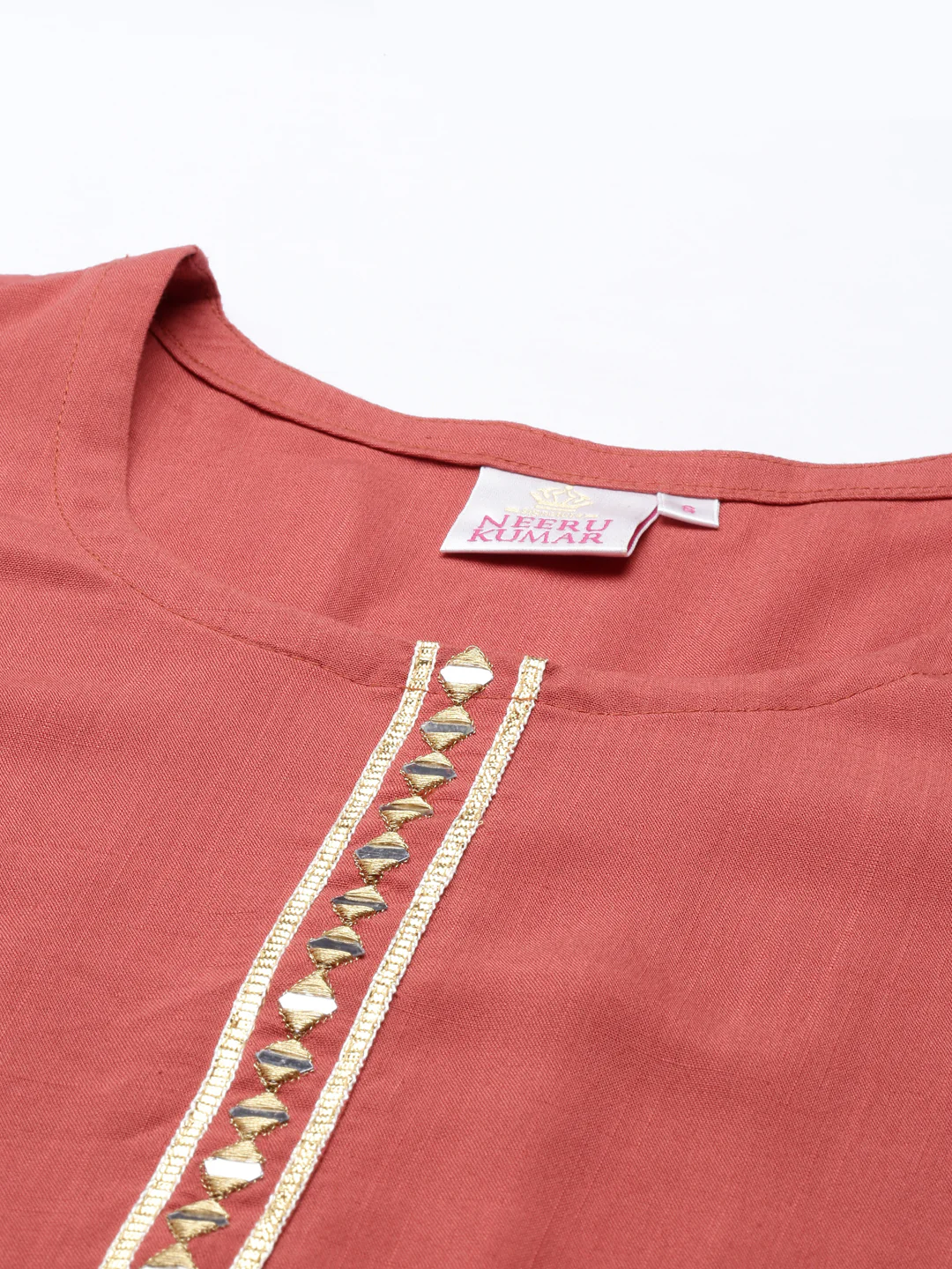 Neerus Rust Color Slub Rayon Fabric Kurta - Image 5