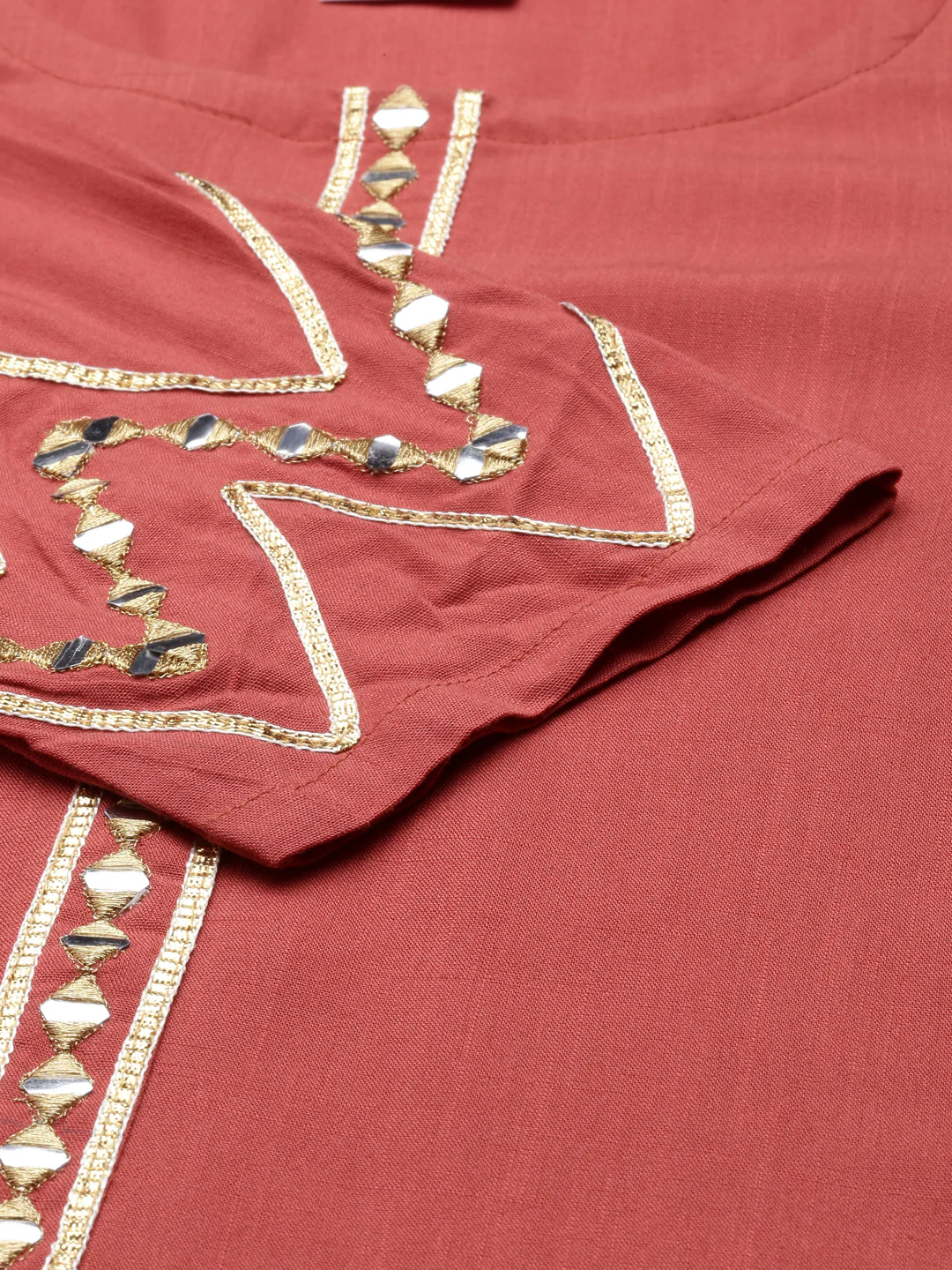 Neerus Rust Color Slub Rayon Fabric Kurta - Image 6