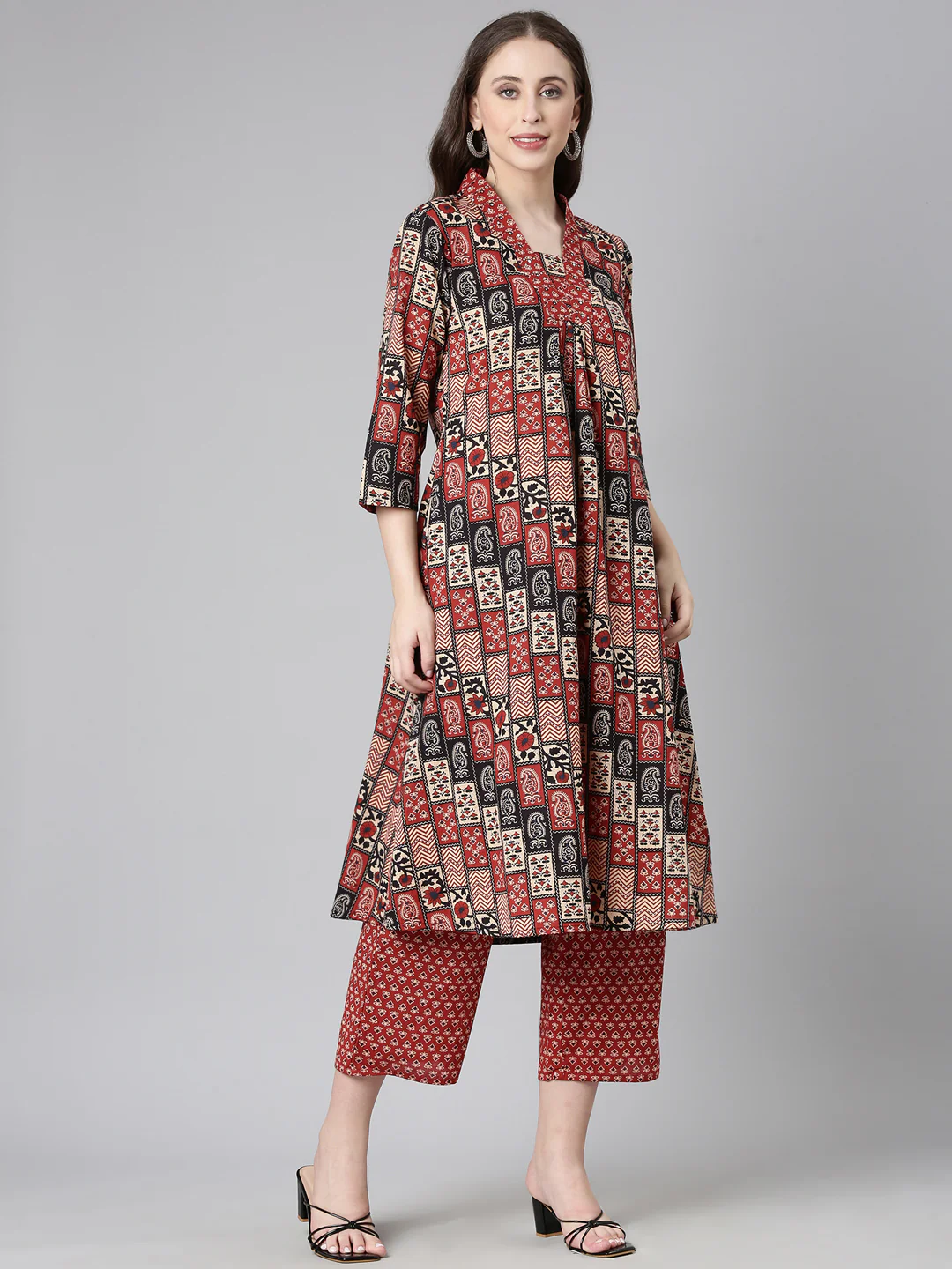 Neerus Rust Printed Straight Kurta and Trousers - Image 5