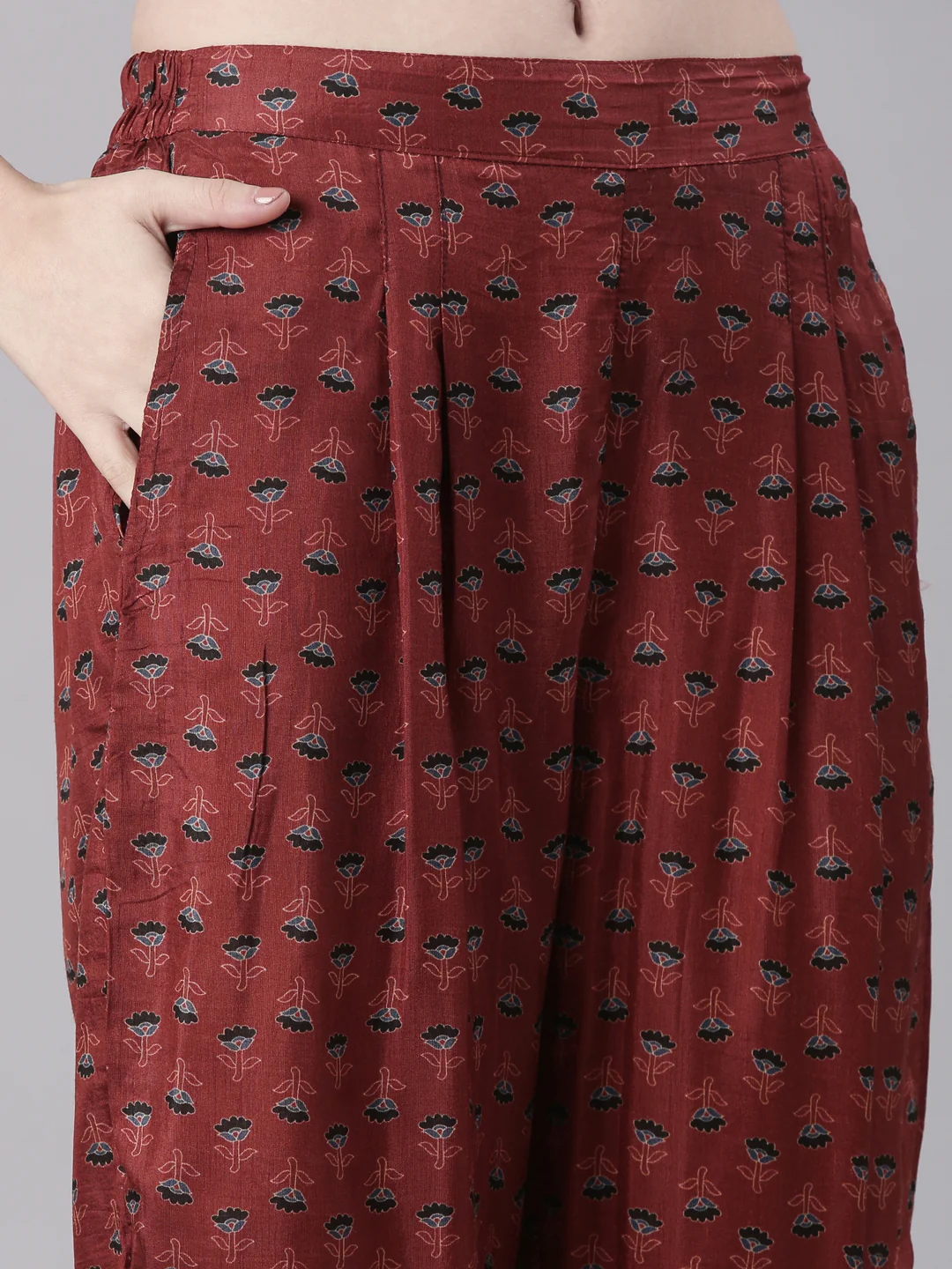 Neerus Rust Printed Straight Kurta and Trousers With Dupatta - Image 6