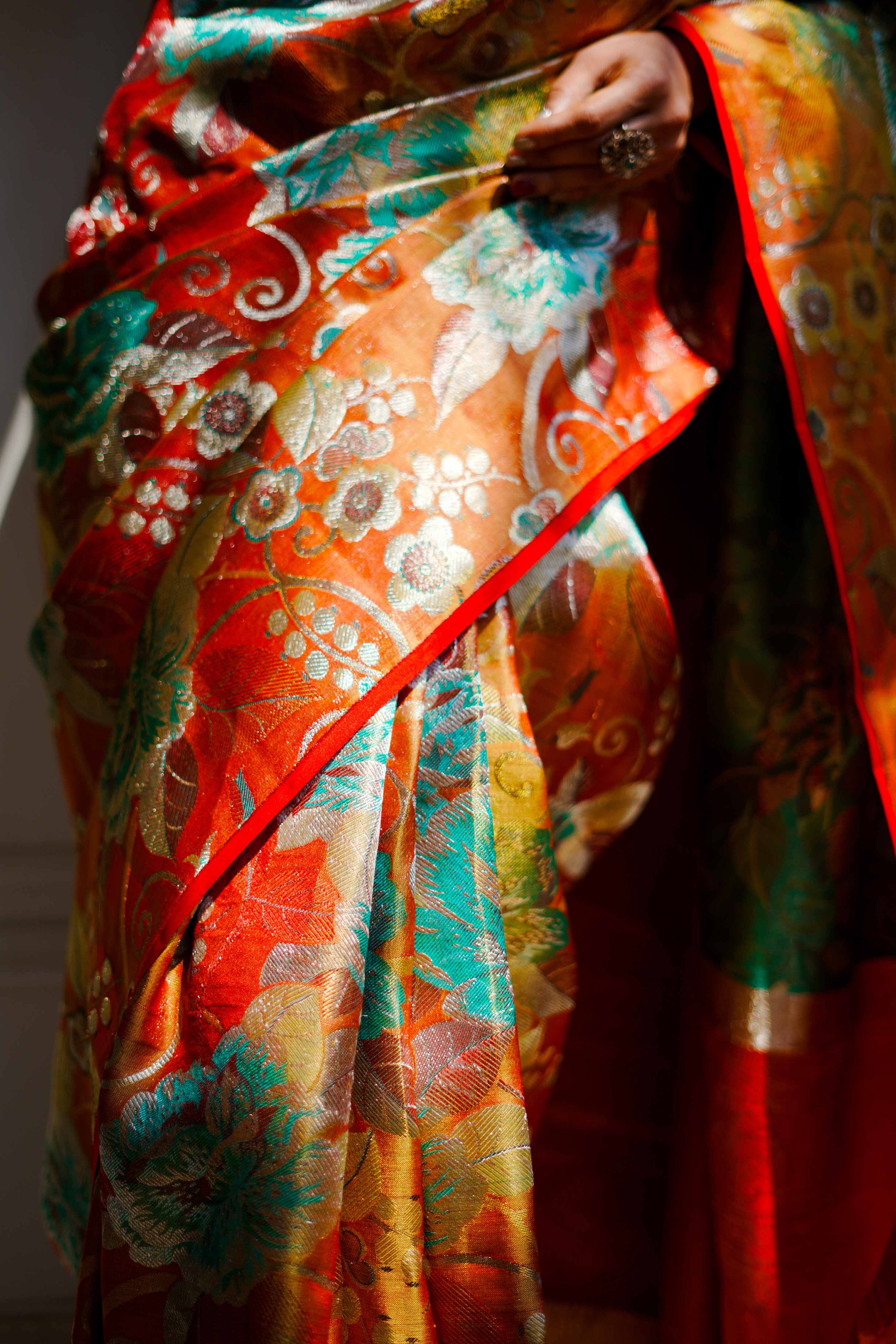 Neerus Rust Pure Silk Saree with Blouse - Image 5