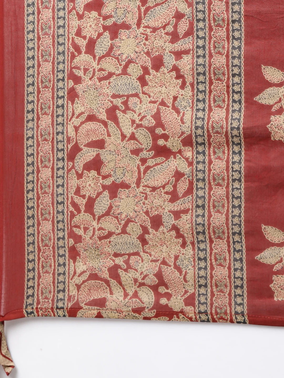 Neerus Rust Regular Straight Floral Kurta And Trousers With Dupatta - Image 6