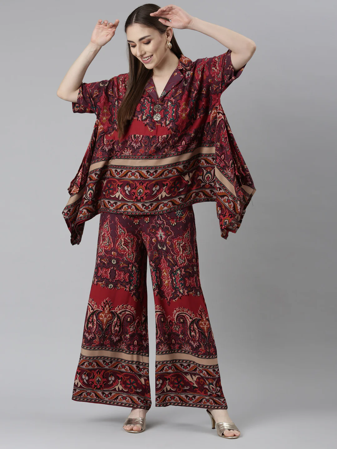 Neerus Rust Regular Straight Floral Co-Ords Set - Image 5