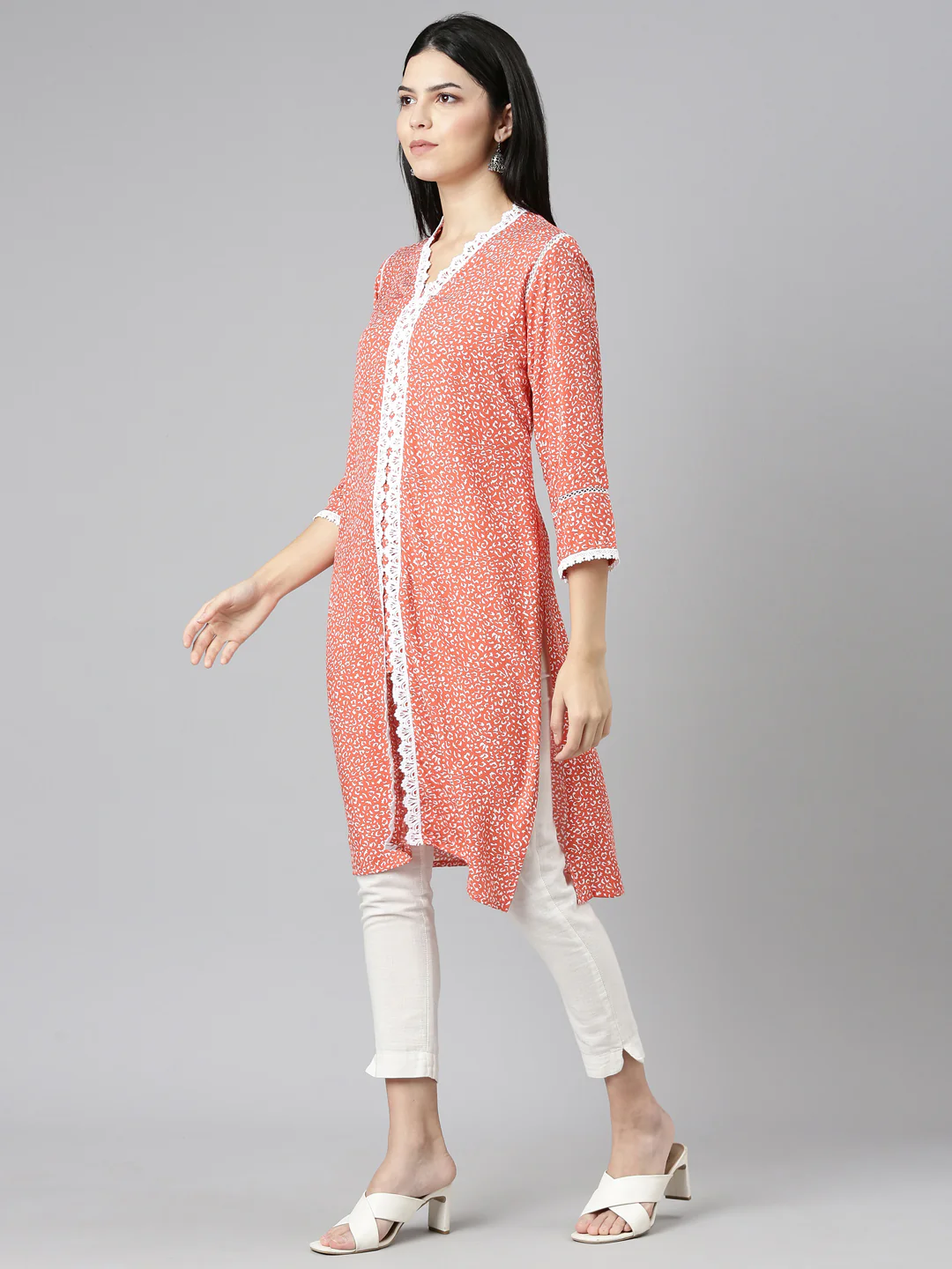 Neerus Rust Regular Straight Printed Kurta - Image 2