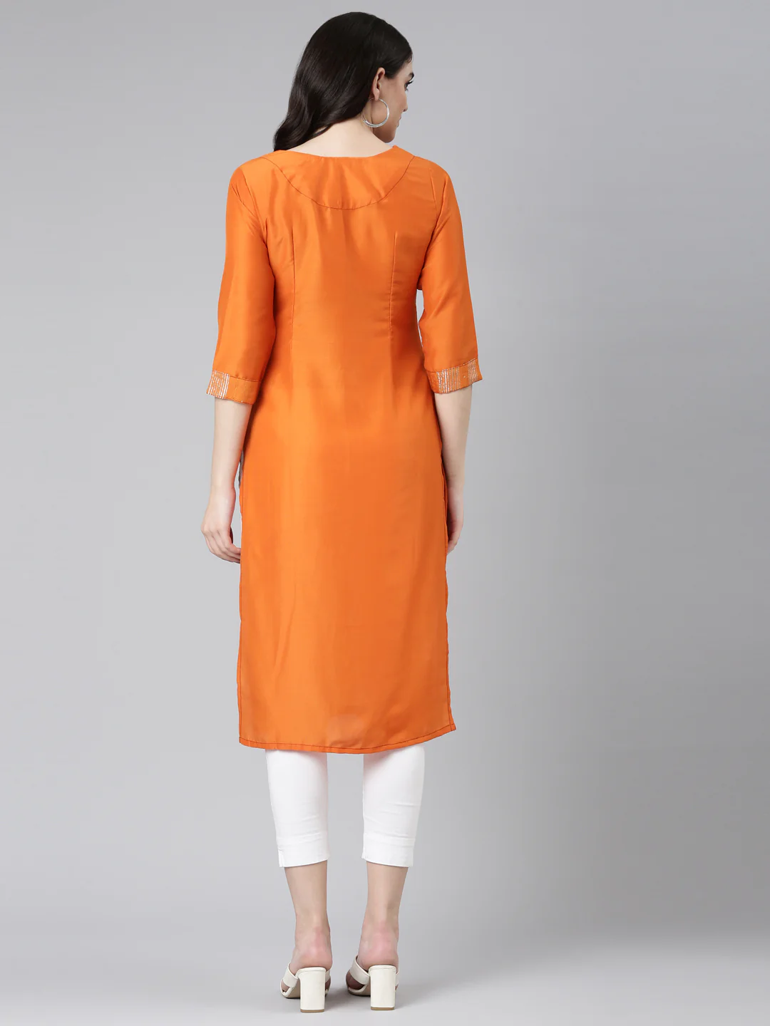 Neerus Rust Regular Straight Yoke Design Kurta - Image 3