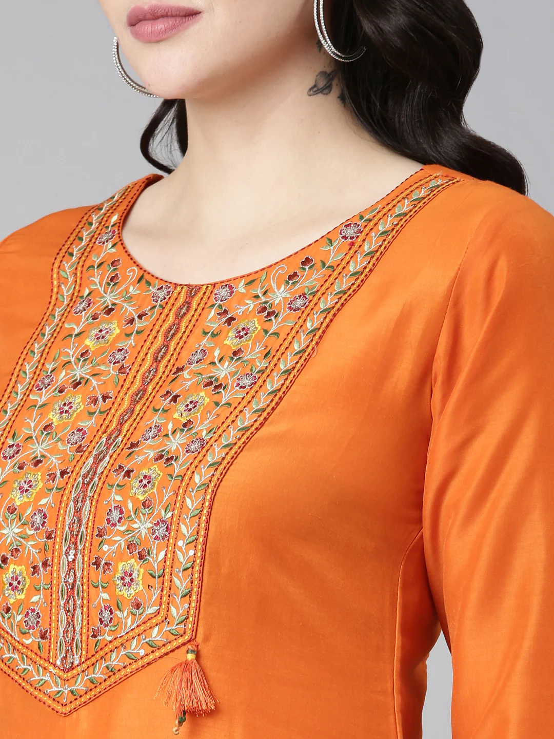 Neerus Rust Regular Straight Yoke Design Kurta - Image 4