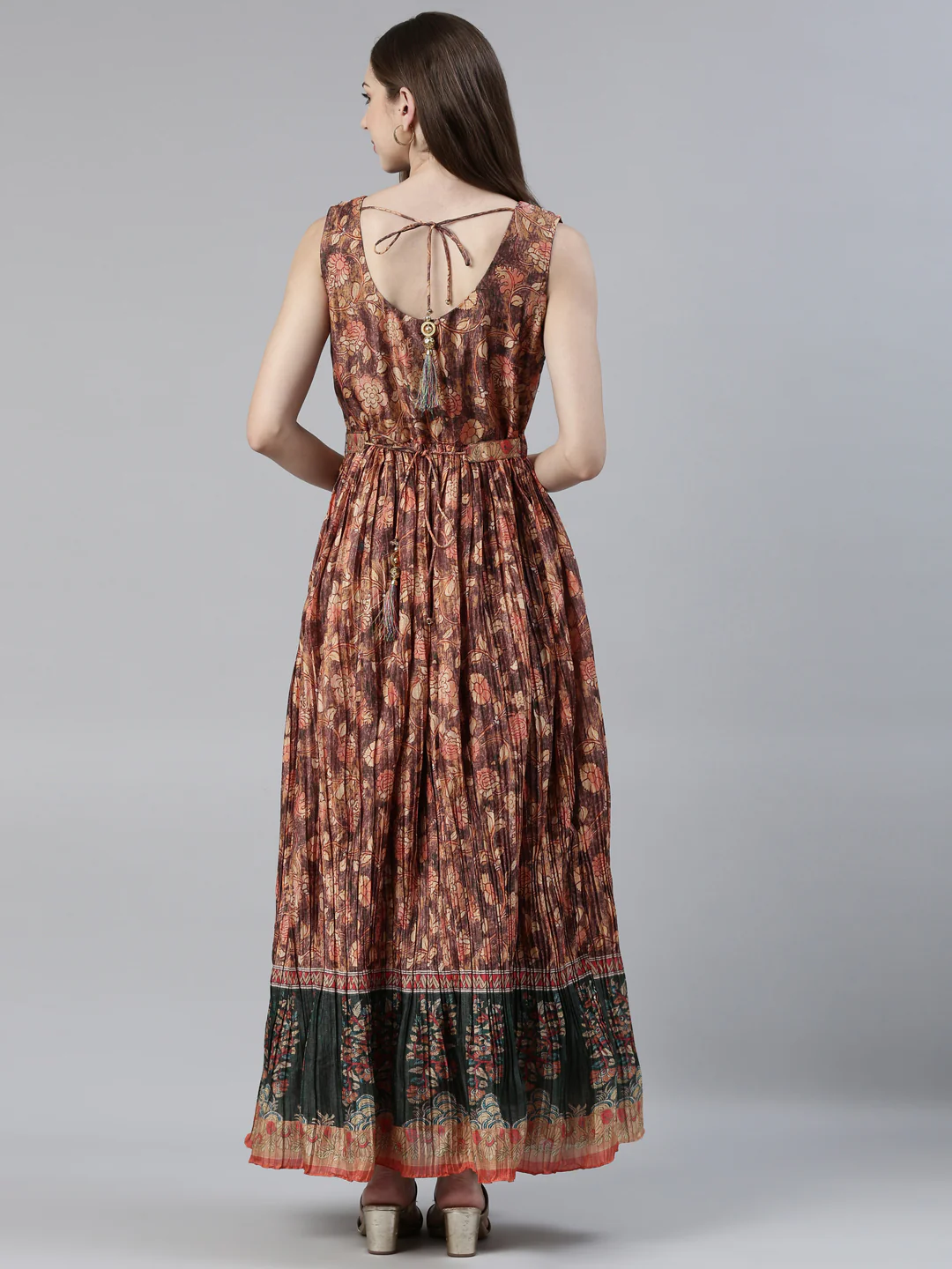 Neerus Rust Straight Casual Printed Maxi Dresses - Image 3